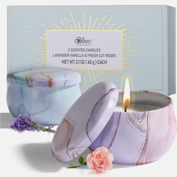 love body & earth Other - 2-Pack Soy Candles Gift Set - Lavender, Vanilla, Rose Scents in Portable Tin Jar